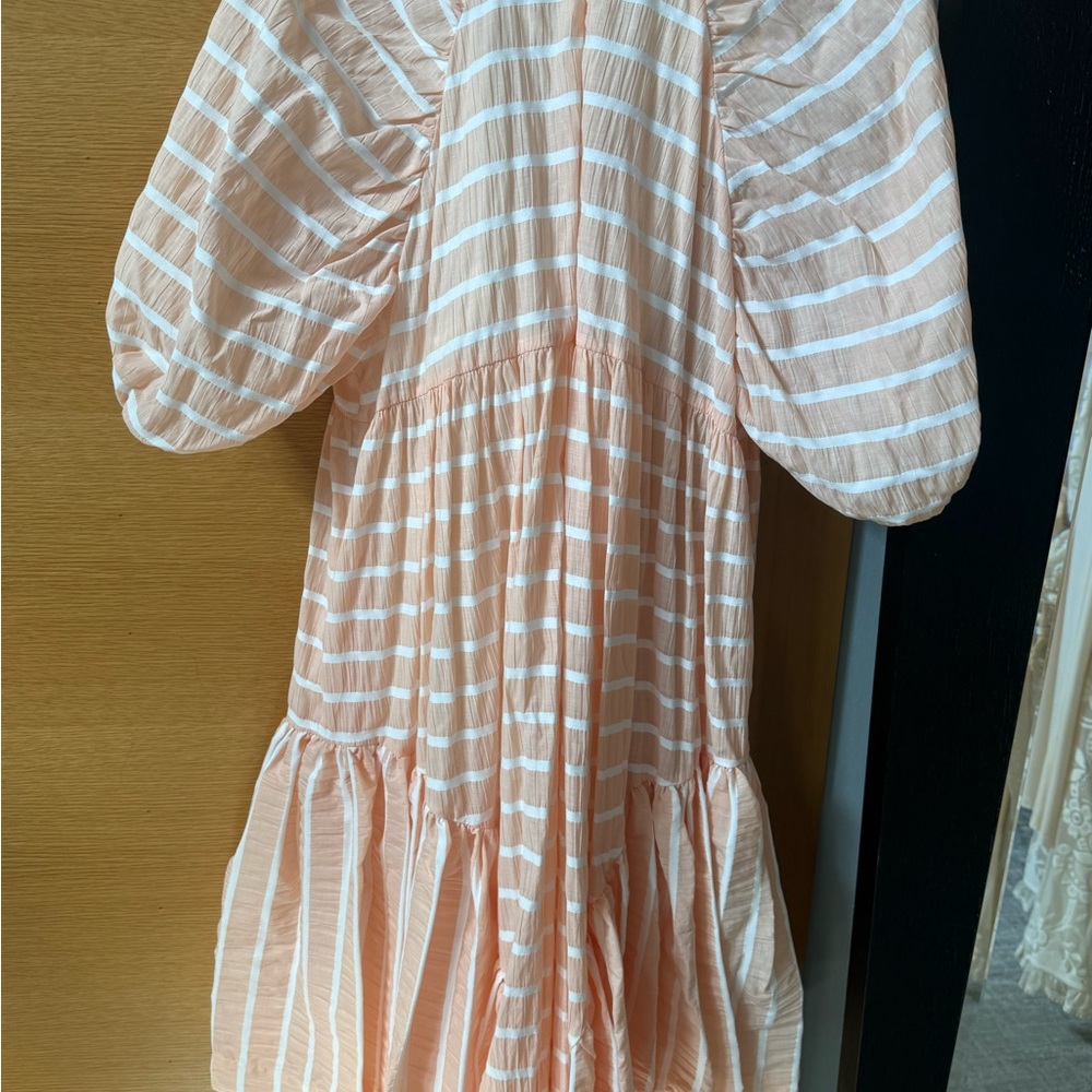 Kids Puff Sleeve Striped Dress - Peach & White - Picture 2 of 3